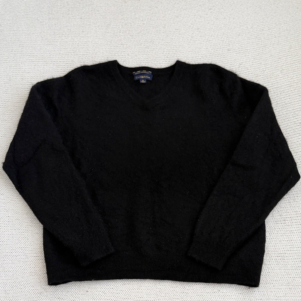 Club Room 100% Cashmere V Neck Sweater Black Size Medium